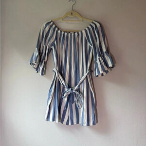 Women’s Blue and White Striped Billabong Romper - S